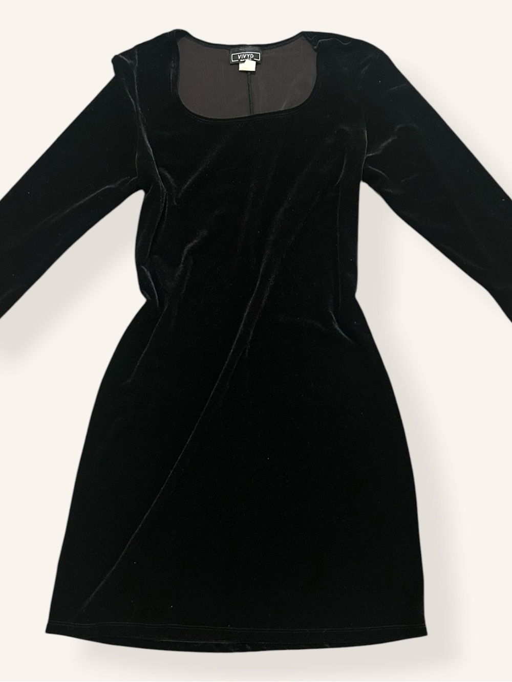 Vintage Vivyd Black Velvet Mini Dress Long Sleeve Scoop Neck